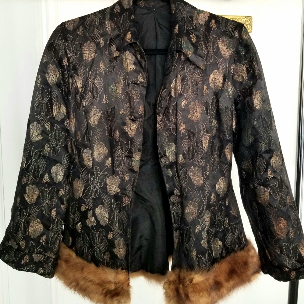 1940s Satin Fur Brocade Blazer